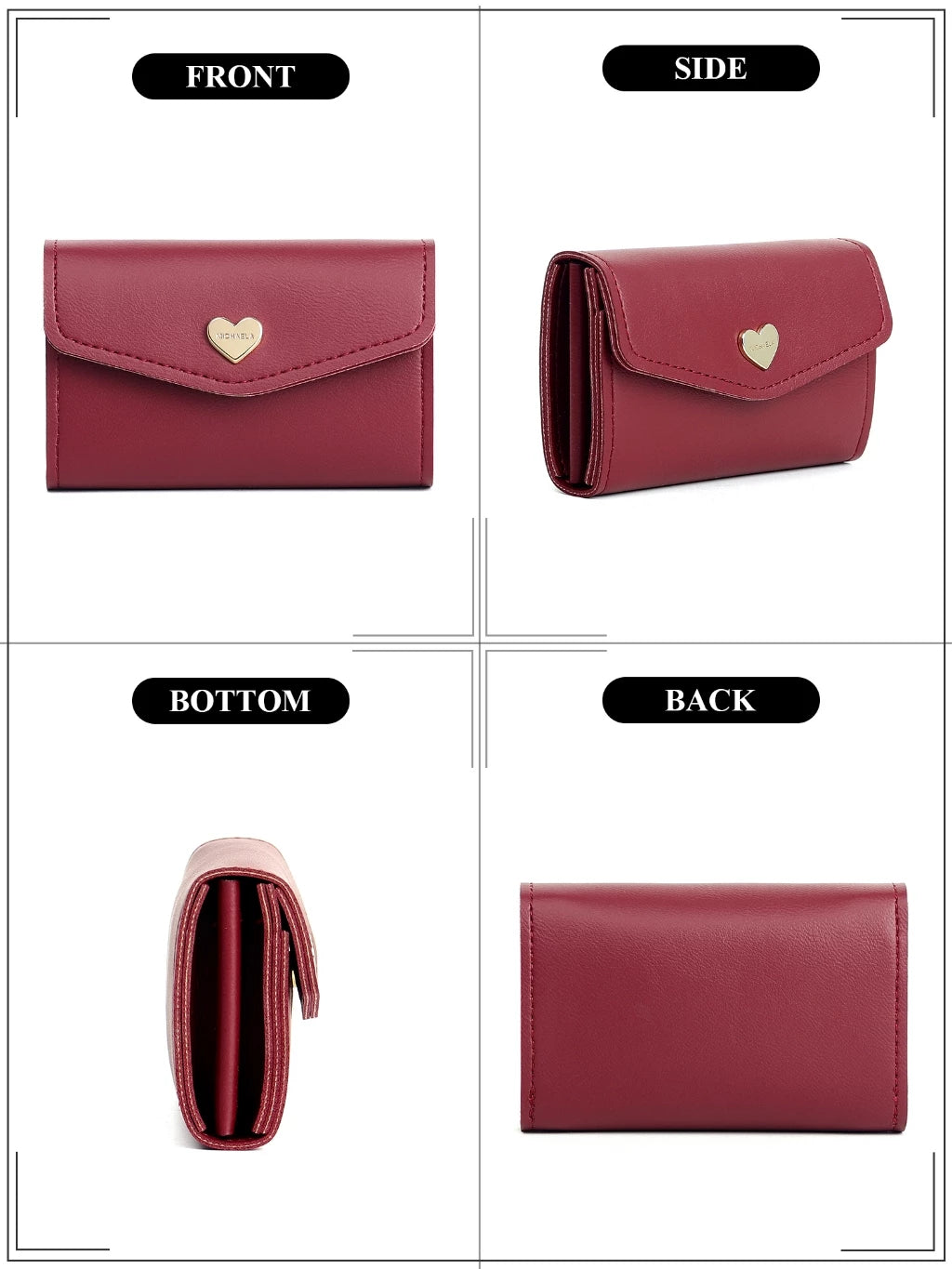 MICHAELA Heart Snap Small Wallet Stylish Multi Compartments Coin Purse