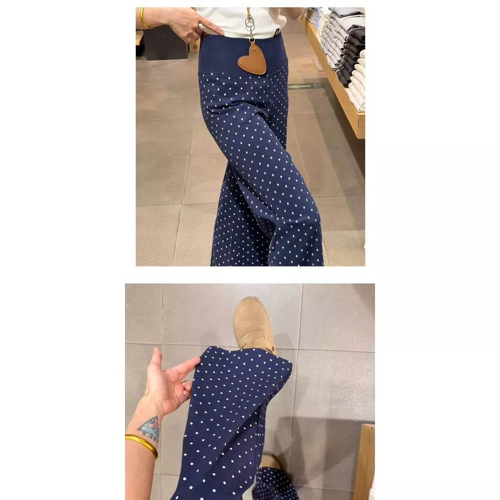 Women's High Waist Polka Dot Flared Leg Pants, Stretch Slim Fit Casual Yoga Sport Pant for Spring Summer