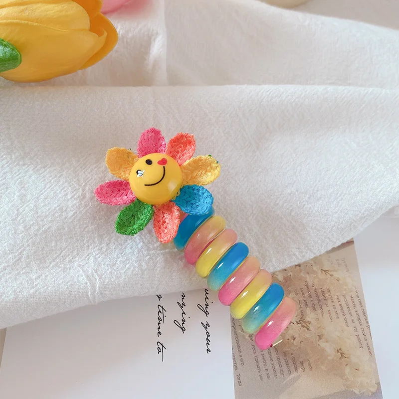 Best Seller! Korean Kids Flowers Rainbow Telephone Wire Hair Tie
