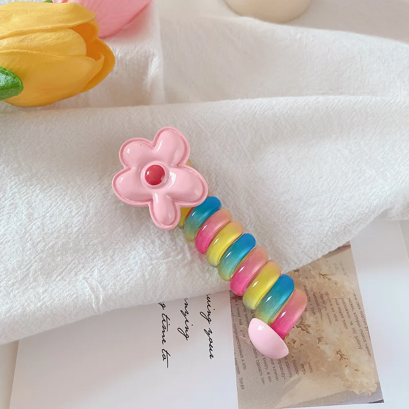 Best Seller! Korean Kids Flowers Rainbow Telephone Wire Hair Tie