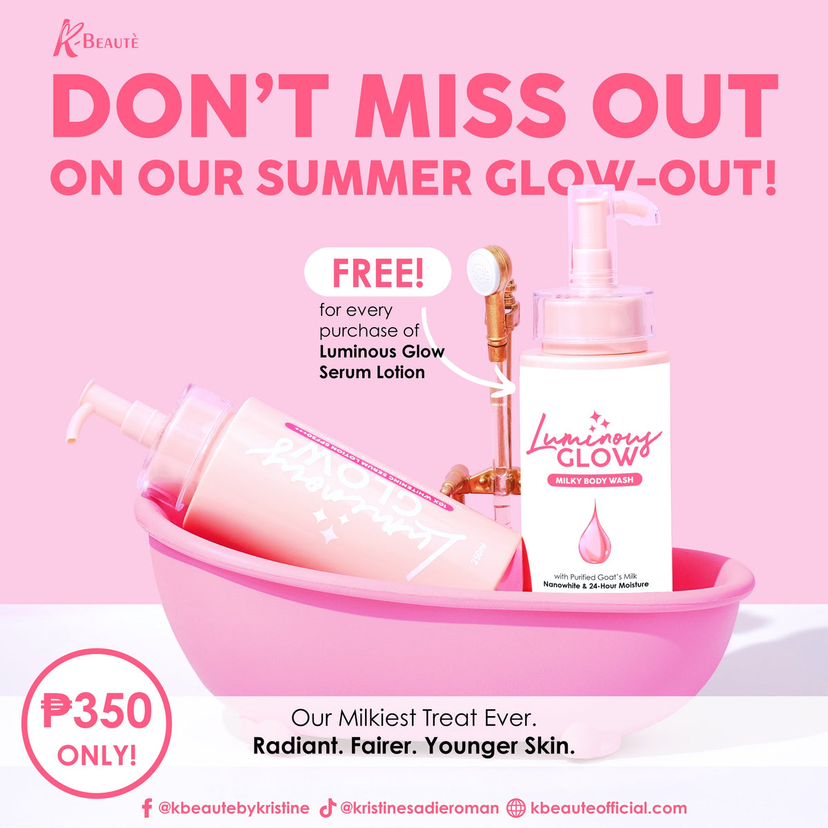 KBEAUTE LUMINOUS GLOW WHITENING SERUM LOTION SPF 30 GLUTA COLLAGEN