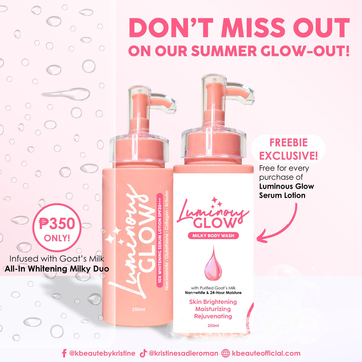 KBEAUTE LUMINOUS GLOW WHITENING SERUM LOTION SPF 30 GLUTA COLLAGEN
