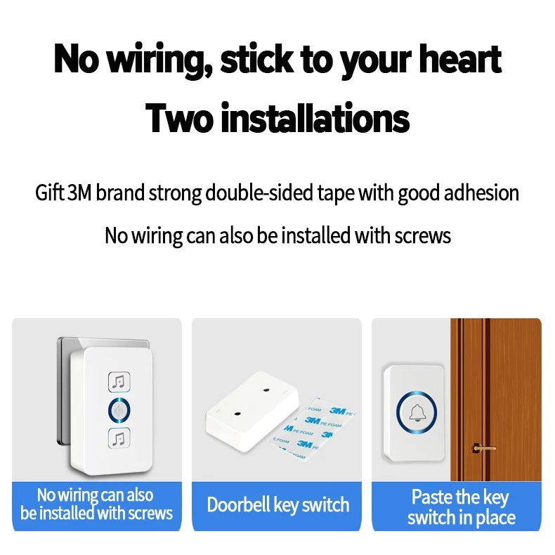 Wireless Doorbell Smart Home Door Bell Waterproof With 62 Ringtones Hole Free Installation For Home