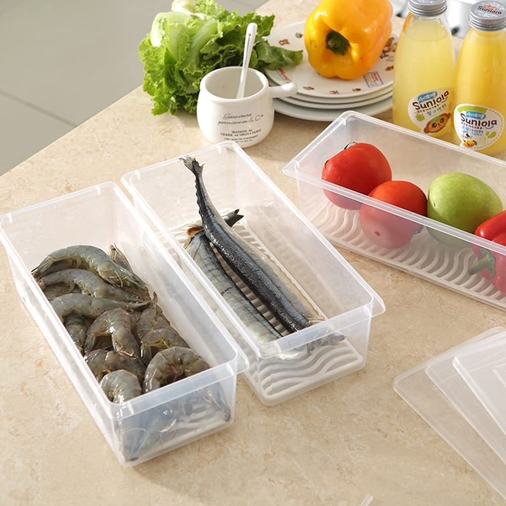 Hot Selling Kitchen Storage Box with Drain Pad Box For Refrigerator Seafood Food Fish Vegetable Fruit Drain Preservation