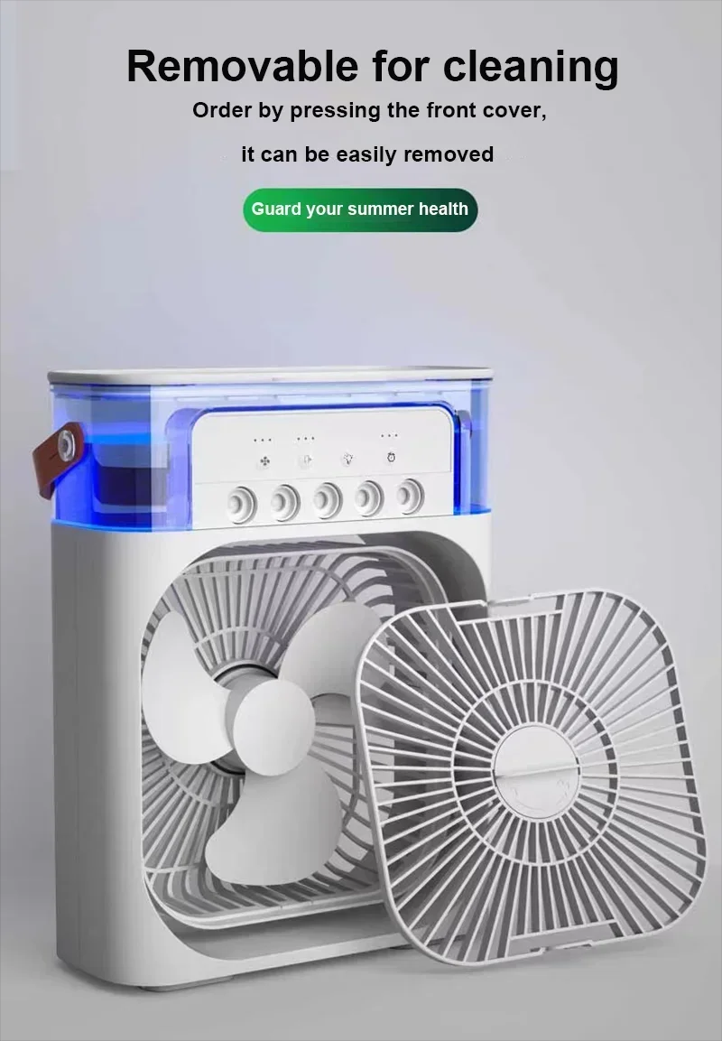 Mini Portable Fan Air Cooling fan Humidifier Purifier Mist Cooler with 7 Colors LED Light