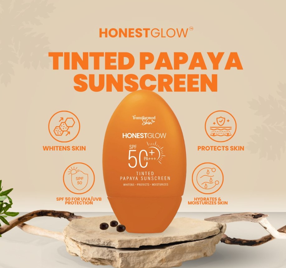 HONEST GLOW TINTED PAPAYA SUNSCREEN SPF 50 PA++++ 50ML WITH NIACINAMIDE