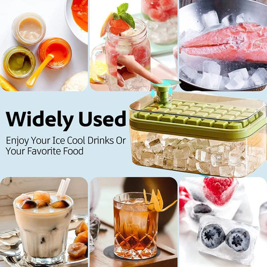Ice Lattice Ice Cube Tray with Lid and Bin 2 Pack Ice Cube Trays for Freezer, 64 Pcs Ice Cube Mold