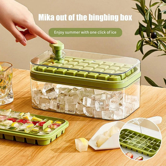 Ice Lattice Ice Cube Tray with Lid and Bin 2 Pack Ice Cube Trays for Freezer, 64 Pcs Ice Cube Mold