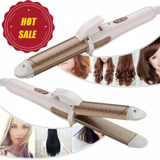 2 In 1 Straightener Fast Heating Tourmaline Ceramic Hair Curler Straight Curly Hair Styling Tools Wet and Dry Hair Curling Iron