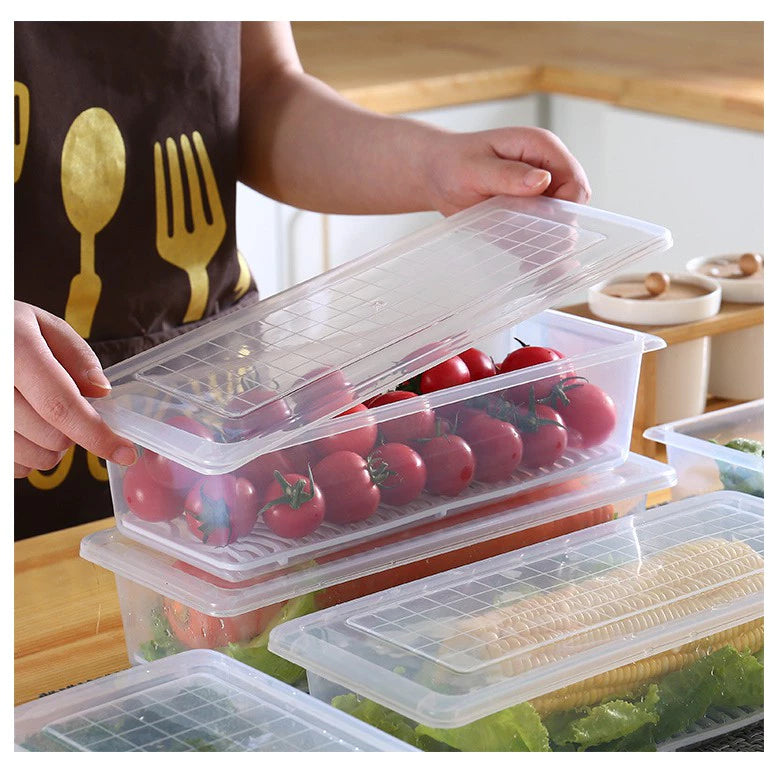 Hot Selling Kitchen Storage Box with Drain Pad Box For Refrigerator Seafood Food Fish Vegetable Fruit Drain Preservation