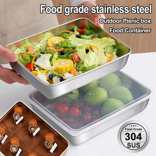 Stainless steel box Food Tray Fresh Keeping Box Food Container With Cover Food Storage organizer
