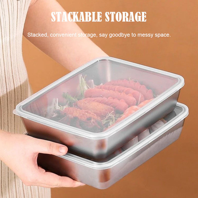 Stainless steel box Food Tray Fresh Keeping Box Food Container With Cover Food Storage organizer