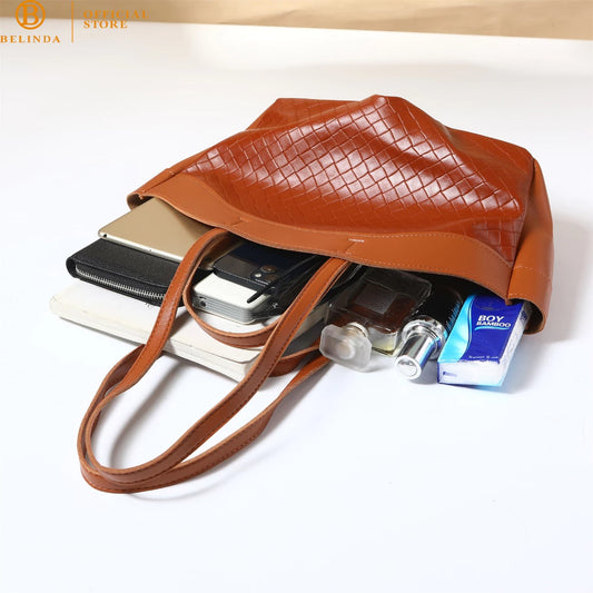 BELINDA Totebag For Woman Large Capacity PU Leather High-End Fashion School OL Shoulder Bag CP147