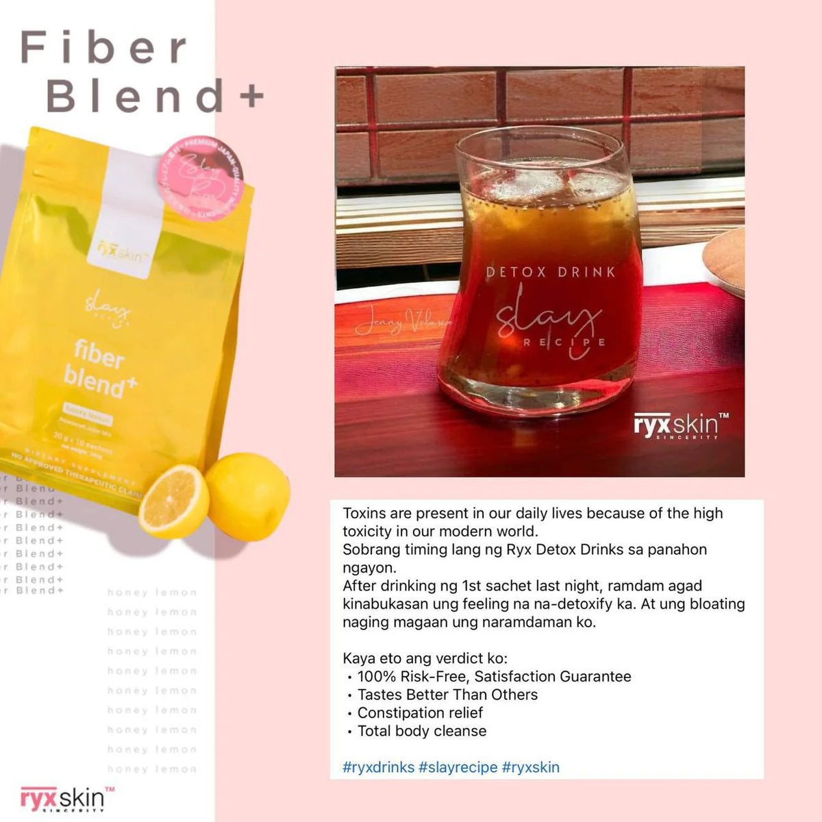 RYXSKIN FIBER BLEND+ HONEY LEMON POWDERED JUICE MIX