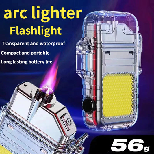 Waterproof Electric ARC Lighter USB Rechargeable LED Flashlight Keychain Portable Work Light