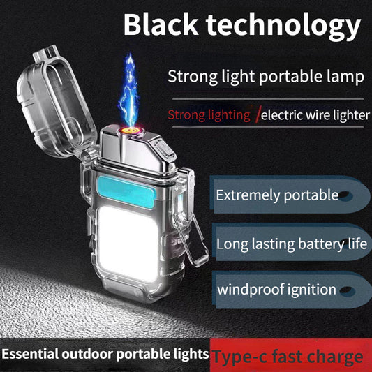 Waterproof Electric ARC Lighter USB Rechargeable LED Flashlight Keychain Portable Work Light