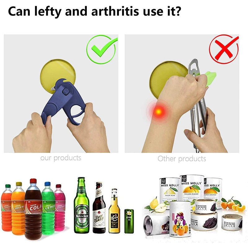 Multifunctional 8 in 1 Manual Can Opener Ergonomic Bottle Opener with Rotary Handle Portable Beer
