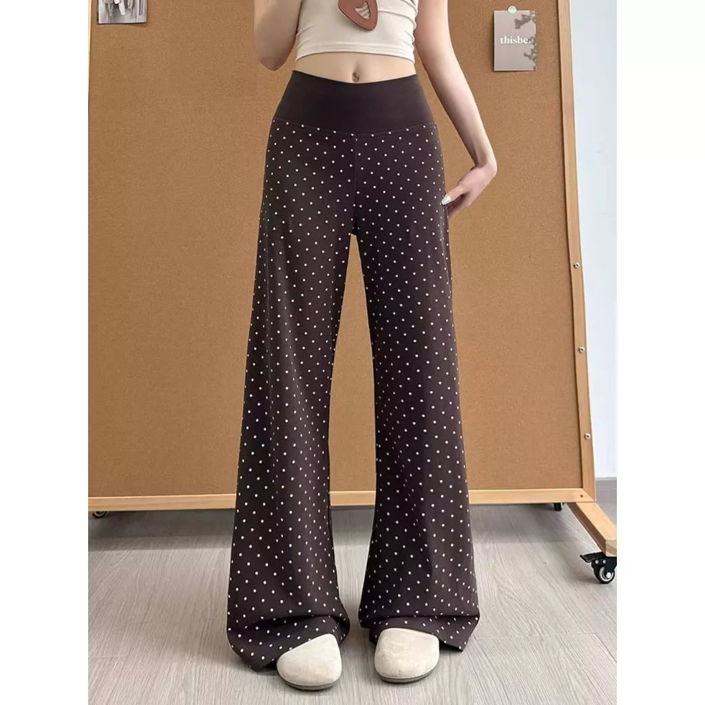 Women's High Waist Polka Dot Flared Leg Pants, Stretch Slim Fit Casual Yoga Sport Pant for Spring Summer