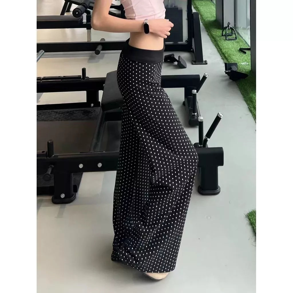 Women's High Waist Polka Dot Flared Leg Pants, Stretch Slim Fit Casual Yoga Sport Pant for Spring Summer