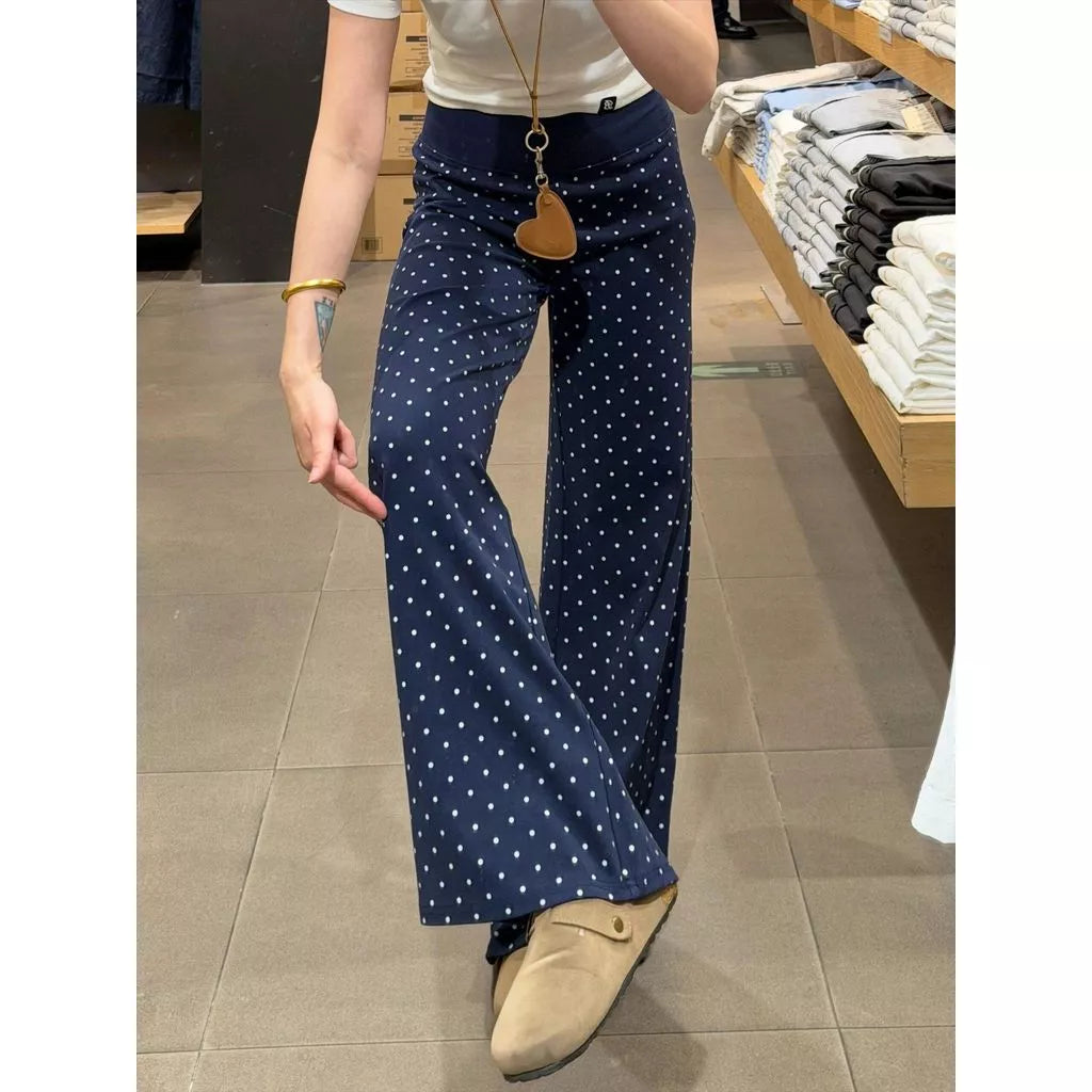 Women's High Waist Polka Dot Flared Leg Pants, Stretch Slim Fit Casual Yoga Sport Pant for Spring Summer