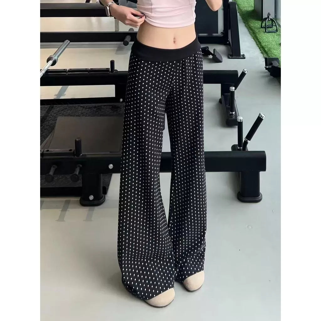 Women's High Waist Polka Dot Flared Leg Pants, Stretch Slim Fit Casual Yoga Sport Pant for Spring Summer