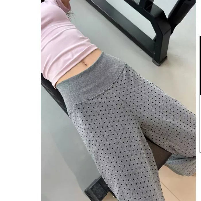 Women's High Waist Polka Dot Flared Leg Pants, Stretch Slim Fit Casual Yoga Sport Pant for Spring Summer