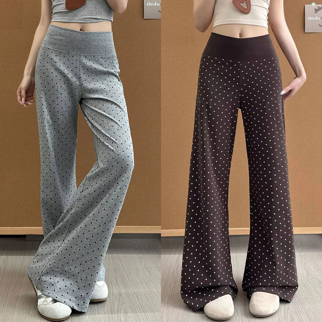 Women's High Waist Polka Dot Flared Leg Pants, Stretch Slim Fit Casual Yoga Sport Pant for Spring Summer